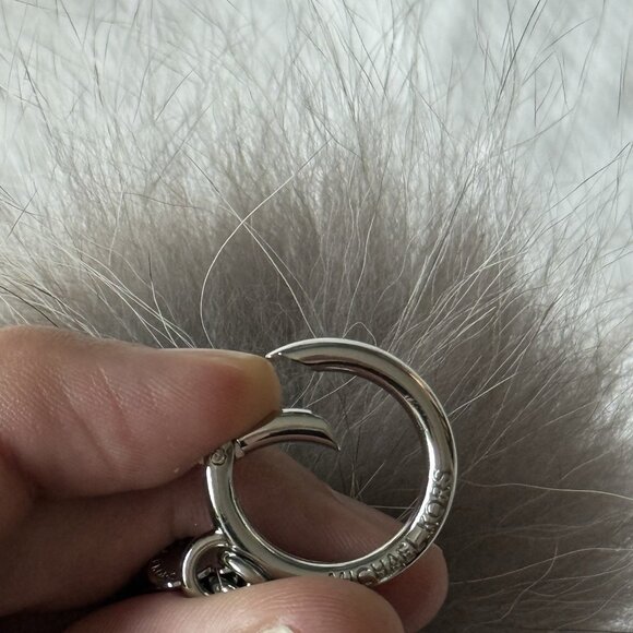 Michael Kors Fur Pom Keychain Bag Charm GRAY FUZZY FOB Silver Hardware Bunny - Picture 6 of 6